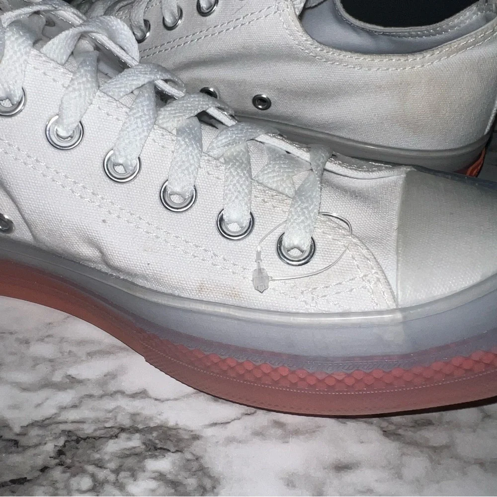Converse White Low Top Sneakers with Pink Gradient Sole